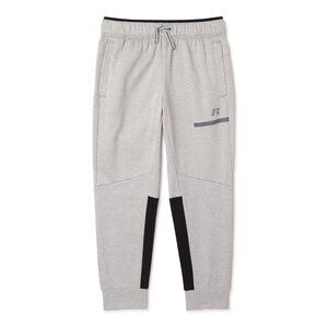 Russell Dri-Power Boys L 10/12 Sweatpant Tech Fleece Jogger Pockets SILVER/BLACK
